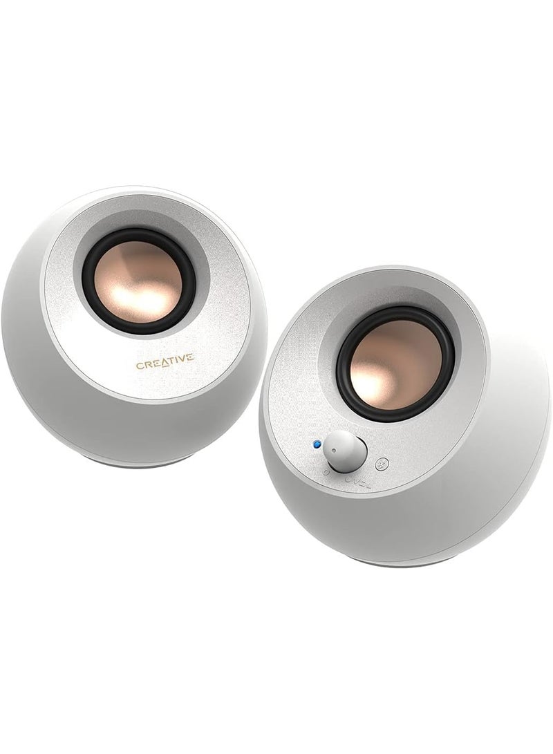 CREATIVE Pebble V3 Minimalist USB-C 2.0 Desk Speaker with Bluetooth 5.0, 8W Sine Wave Power at 16W Peak, USB-A Converter Included (White) - Image 1